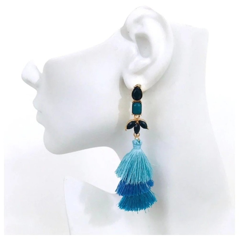 Blue Multi-Tier Tassel Earing Set